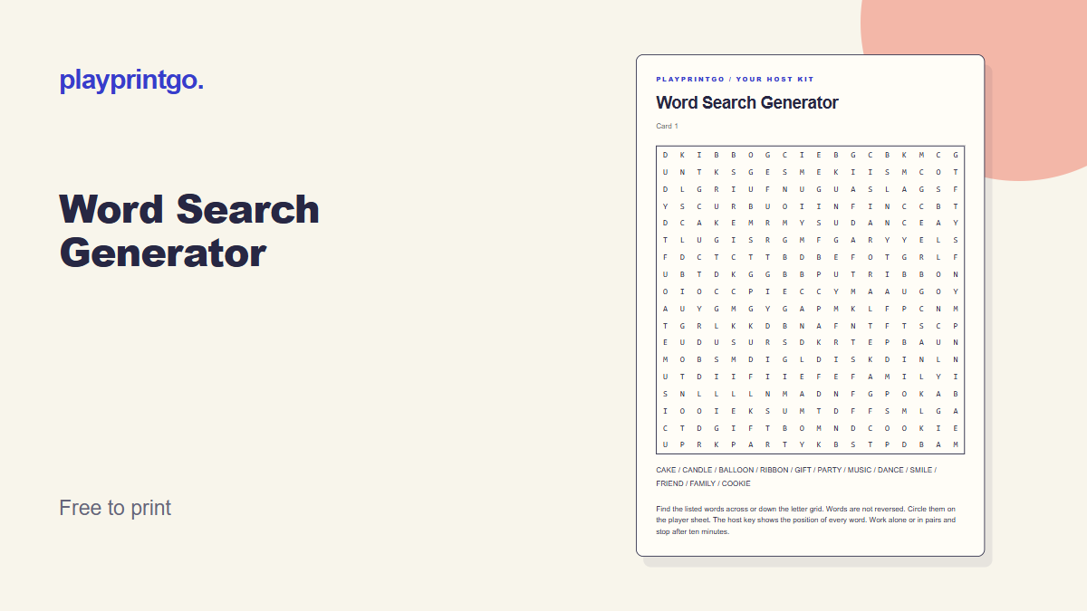 Word Search Generator - Live preview