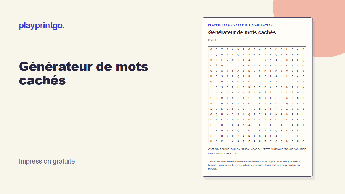 Générateur de mots cachés - Aperçu