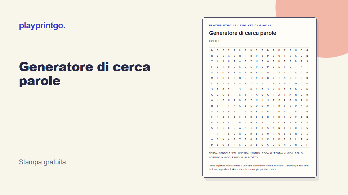Generatore di cerca parole - Anteprima