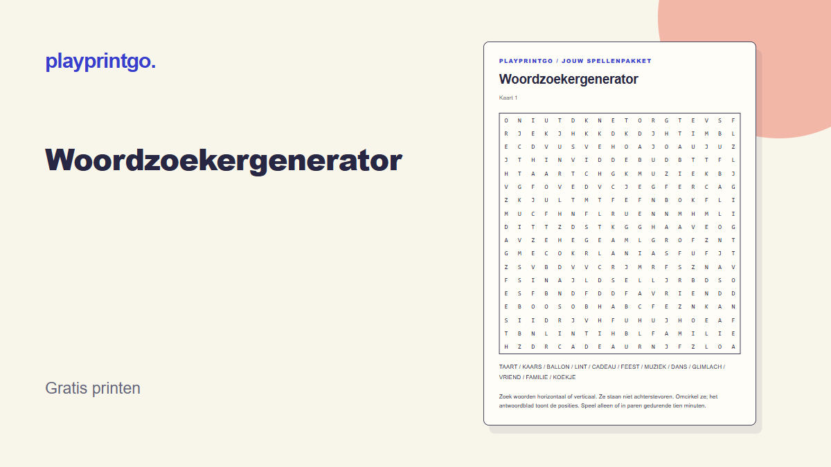Woordzoekergenerator - Voorbeeld