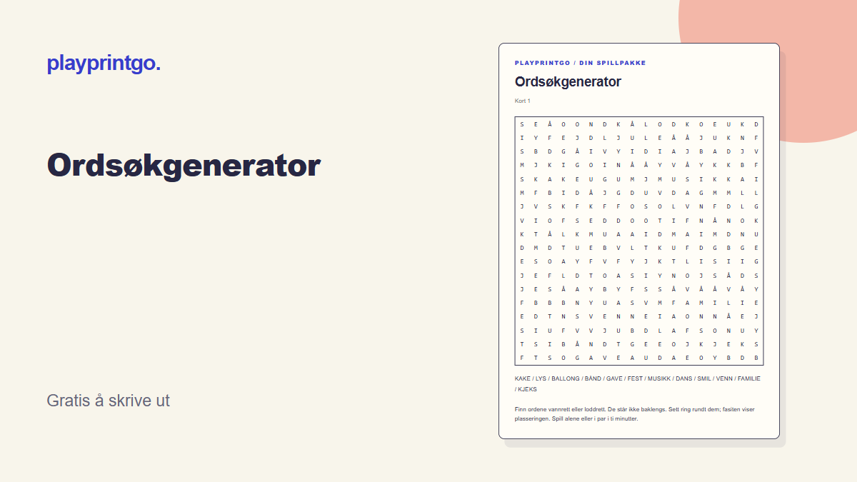 Ordsøkgenerator - Forhåndsvisning