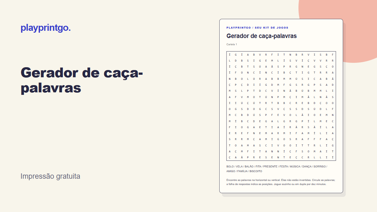 Gerador de caça-palavras - Prévia